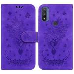 For Motorola Moto G9 Play / E7 Plus Butterfly Rose Embossed Leather Phone Case(Purple)