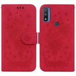 For Motorola Moto G9 Play / E7 Plus Butterfly Rose Embossed Leather Phone Case(Red)