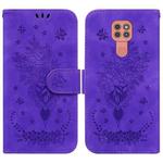 For Motorola Moto G9 Plus Butterfly Rose Embossed Leather Phone Case(Purple)