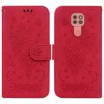 For Motorola Moto G9 Plus Butterfly Rose Embossed Leather Phone Case(Red)