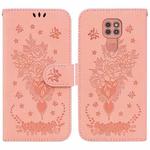 For Motorola Moto G9 Plus Butterfly Rose Embossed Leather Phone Case(Pink)