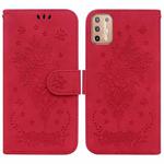 For Motorola Moto G30 / G10 / G20 Butterfly Rose Embossed Leather Phone Case(Red)