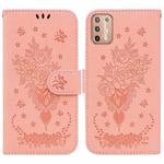 For Motorola Moto G30 / G10 / G20 Butterfly Rose Embossed Leather Phone Case(Pink)