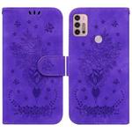 For Motorola Moto G31 / G41 Butterfly Rose Embossed Leather Phone Case(Purple)