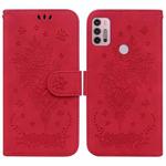 For Motorola Moto G31 / G41 Butterfly Rose Embossed Leather Phone Case(Red)