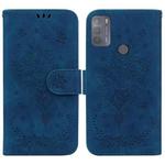 For Motorola Moto G50 Butterfly Rose Embossed Leather Phone Case(Blue)