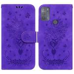 For Motorola Moto G50 Butterfly Rose Embossed Leather Phone Case(Purple)
