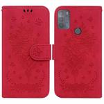 For Motorola Moto G50 Butterfly Rose Embossed Leather Phone Case(Red)