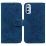 For Motorola Moto G51 Butterfly Rose Embossed Leather Phone Case(Blue)