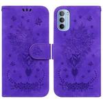 For Motorola Moto G51 Butterfly Rose Embossed Leather Phone Case(Purple)