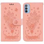 For Motorola Moto G51 Butterfly Rose Embossed Leather Phone Case(Pink)