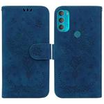 For Motorola Moto G71 Butterfly Rose Embossed Leather Phone Case(Blue)