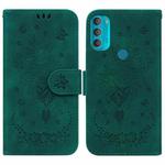For Motorola Moto G71 Butterfly Rose Embossed Leather Phone Case(Green)