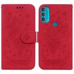 For Motorola Moto G71 Butterfly Rose Embossed Leather Phone Case(Red)