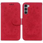 For Motorola Moto G200 5G / Edge S30 Butterfly Rose Embossed Leather Phone Case(Red)