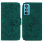 For Motorola Edge 30 Butterfly Rose Embossed Leather Phone Case(Green)