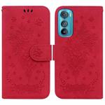 For Motorola Edge 30 Butterfly Rose Embossed Leather Phone Case(Red)