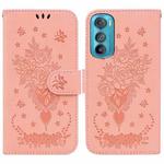 For Motorola Edge 30 Butterfly Rose Embossed Leather Phone Case(Pink)