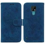 For Motorola Moto E7 Butterfly Rose Embossed Leather Phone Case(Blue)