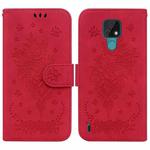 For Motorola Moto E7 Butterfly Rose Embossed Leather Phone Case(Red)