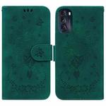 For Motorola Moto G 2022 Butterfly Rose Embossed Leather Phone Case(Green)