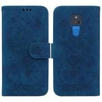 For Motorola Moto G Play 2021 Butterfly Rose Embossed Leather Phone Case(Blue)