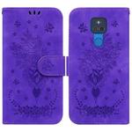 For Motorola Moto G Play 2021 Butterfly Rose Embossed Leather Phone Case(Purple)