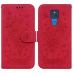For Motorola Moto G Play 2021 Butterfly Rose Embossed Leather Phone Case(Red)