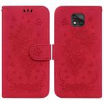 For Motorola Moto G Power 2021 Butterfly Rose Embossed Leather Phone Case(Red)