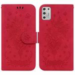 For Motorola Moto G Stylus 2021 Butterfly Rose Embossed Leather Phone Case(Red)