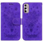 For Motorola Moto G Stylus 4G 2022 Butterfly Rose Embossed Leather Phone Case(Purple)