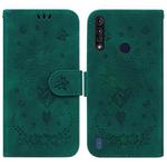 For Motorola Moto G8 Power Lite Butterfly Rose Embossed Leather Phone Case(Green)