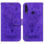 For Motorola Moto G8 Power Lite Butterfly Rose Embossed Leather Phone Case(Purple)