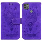 For Motorola Moto G9 Power Butterfly Rose Embossed Leather Phone Case(Purple)