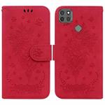 For Motorola Moto G9 Power Butterfly Rose Embossed Leather Phone Case(Red)