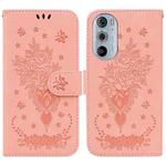 For Motorola Edge+ 2022 / Edge 30 Pro Butterfly Rose Embossed Leather Phone Case(Pink)