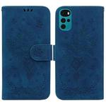 For Motorola Moto G22 Butterfly Rose Embossed Leather Phone Case(Blue)