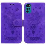 For Motorola Moto G22 Butterfly Rose Embossed Leather Phone Case(Purple)