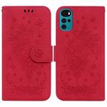 For Motorola Moto G22 Butterfly Rose Embossed Leather Phone Case(Red)