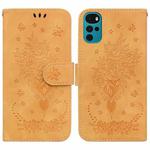 For Motorola Moto G22 Butterfly Rose Embossed Leather Phone Case(Yellow)