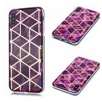 For iPhone XS Max Plating Marble Pattern Soft TPU Protective Case(Purple)