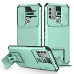 For Motorola Moto G30 / G10 Stereoscopic Holder Sliding Camshield Phone Case(Light Blue)