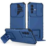 For vivo V23 5G Stereoscopic Holder Sliding Camshield Phone Case(Blue)