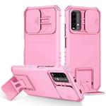 For Xiaomi Poco M3 / Redmi Note 9 4G Stereoscopic Holder Sliding Camshield Phone Case(Pink)
