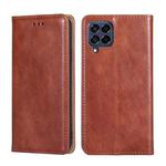 For Samsung Galaxy M53 5G Gloss Oil Solid Color Magnetic Flip Leather Phone Case(Brown)