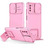For Samsung Galaxy A03s EU Stereoscopic Holder Sliding Camshield Phone Case(Pink)