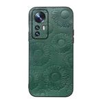 For Xiaomi 12 Pro Sunflower Pattern PU Shockproof Phone Case(Green)