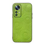 For Xiaomi 12 Pro Sunflower Pattern PU Shockproof Phone Case(Light Green)
