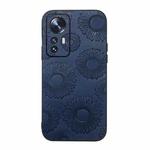 For Xiaomi 12 / 12X Sunflower Pattern PU Shockproof Phone Case(Blue)
