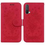 For OnePlus Nord CE 5G Butterfly Rose Embossed Leather Phone Case(Red)